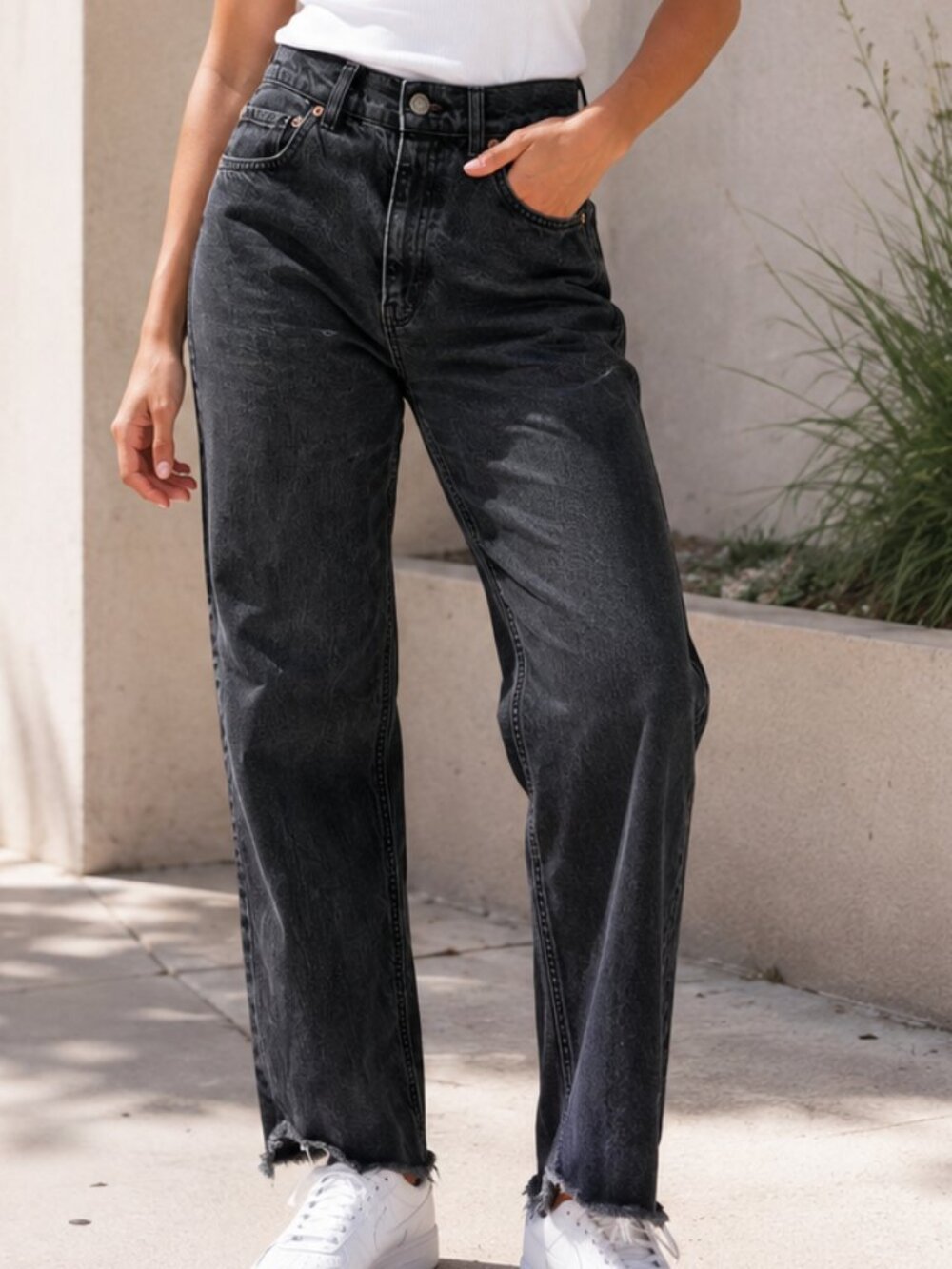 ASOS Wide Straight Leg Jeans Womens Tall Sz 28x32 Black Denim